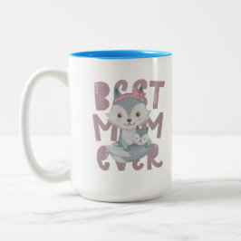 Gray Fox Mam en Cub - Beste Mam ooit Tweekleurige Koffiemok