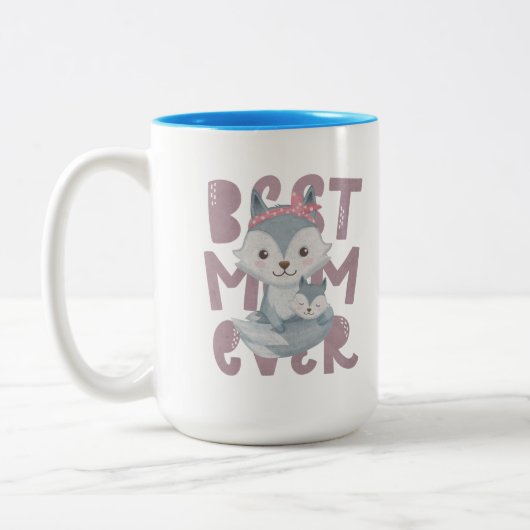 Gray Fox Mam en Cub - Beste Mam ooit Tweekleurige Koffiemok (Links)