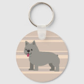 Gray French Bulldog, Beige Striped Sleutelhanger (Voorkant)