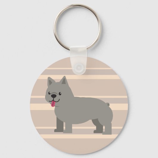 Gray French Bulldog, Beige Striped Sleutelhanger (Voorkant)