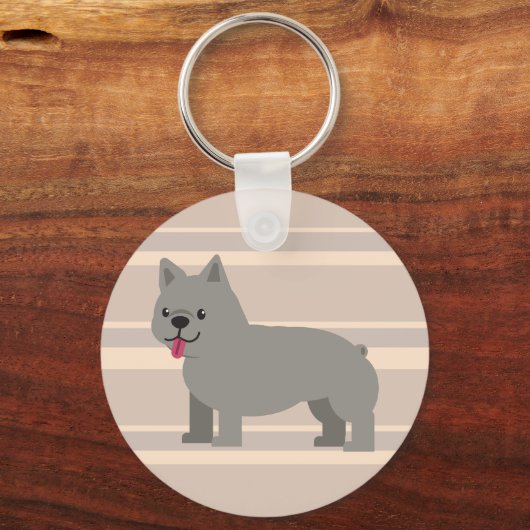 Gray French Bulldog, Beige Striped Sleutelhanger (Achterkant)