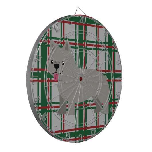 Gray French Bulldog, Christmas Plaid Dartbord (Voorkant Links)