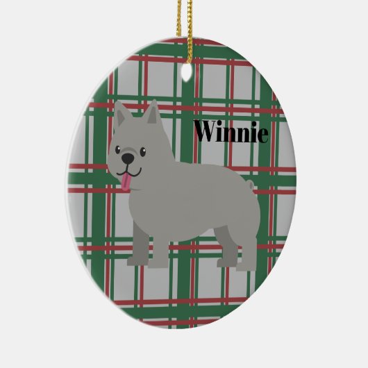 Gray French Bulldog, Christmas Plaid Keramisch Ornament (Rechts)