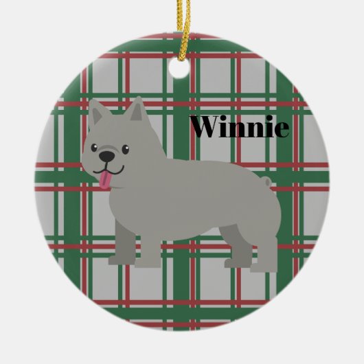 Gray French Bulldog, Christmas Plaid Keramisch Ornament (Voorkant)