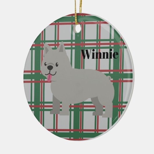 Gray French Bulldog, Christmas Plaid Keramisch Ornament (Links)