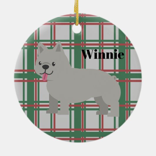 Gray French Bulldog, Christmas Plaid Keramisch Ornament (Achterkant)