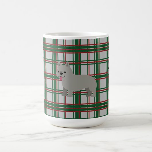 Gray French Bulldog, Christmas Plaid Koffiemok (Center)