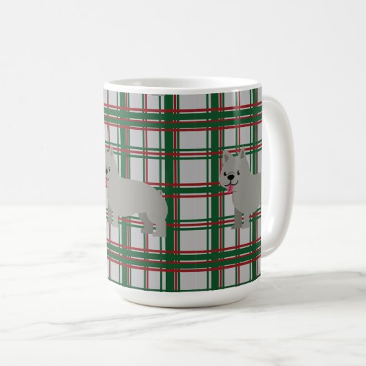 Gray French Bulldog, Christmas Plaid Koffiemok (Voorkant rechts)