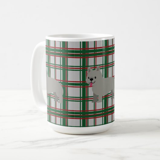 Gray French Bulldog, Christmas Plaid Koffiemok (Voorkant links)