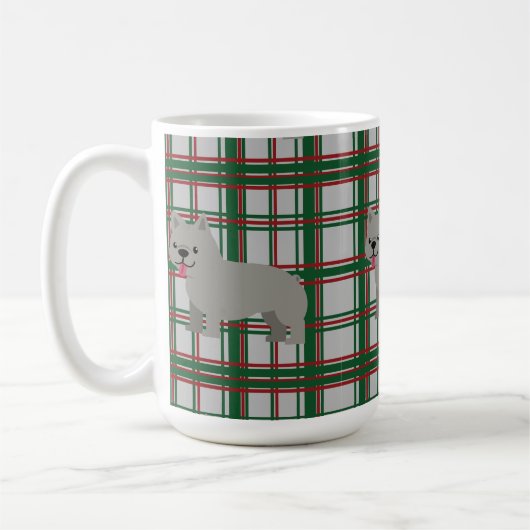 Gray French Bulldog, Christmas Plaid Koffiemok (Links)