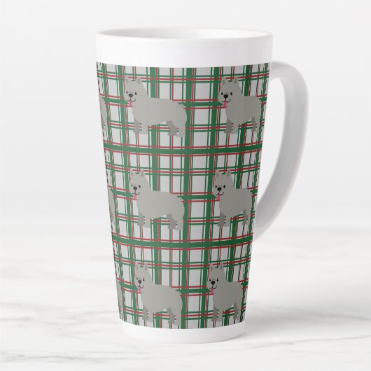 Gray French Bulldog, Christmas Plaid Latte Mok (Rechterhoek)