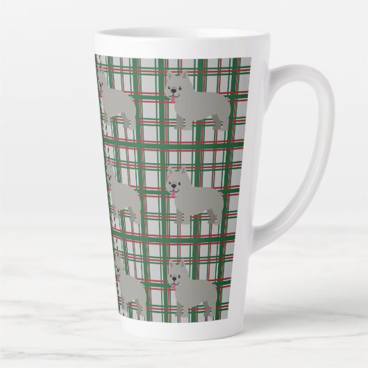 Gray French Bulldog, Christmas Plaid Latte Mok (Rechts)