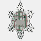 Gray French Bulldog, Christmas Plaid Tin Sneeuwvlok Ornament (Rechts)