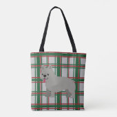 Gray French Bulldog, Christmas Plaid Tote Bag (Achterkant)