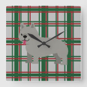 Gray French Bulldog, Christmas Plaid Vierkante Klok (Voorkant)