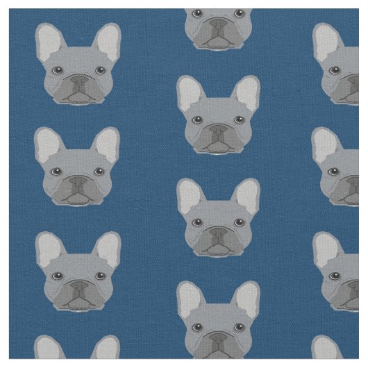 Gray French Bulldog Faces Navy Blue Stof (Close Up)