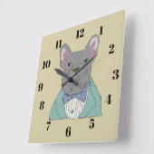 Gray French Bulldog Vierkante Klok (Hoek)