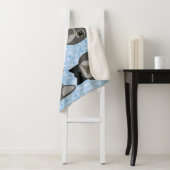 Gray French Bulldog, watercolor blue Sherpa Deken (In situ)