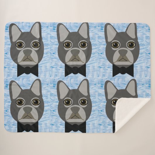 Gray French Bulldog, watercolor blue Sherpa Deken (Voorkant (horizontaal))