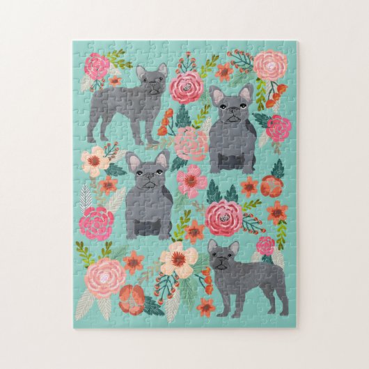 Gray French Bulldogs Florals Legpuzzel (Verticaal)