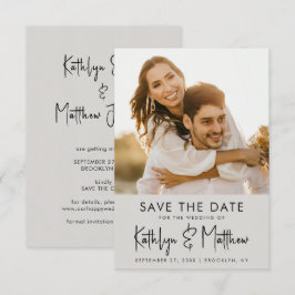 Gray Fun Script Modern Photo Minimalist Weddenscha Save The Date