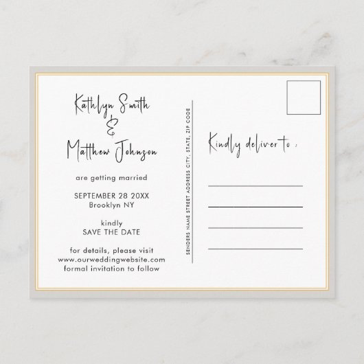Gray Fun Script Modern Photo Minimalist Wedding Sa Aankondigingskaart (Achterkant)