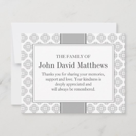 Gray Funeral Note Card Flat Bereavement Note Notitiekaartje (Voorkant)