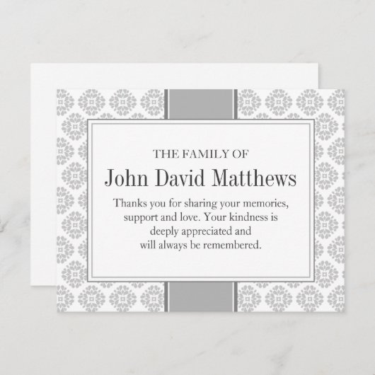 Gray Funeral Note Card Flat Bereavement Note Notitiekaartje (Voorkant / Achterkant)