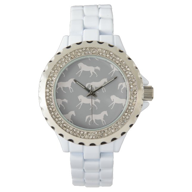 Gray Galloping Horses Pattern Horloge (Voorkant)