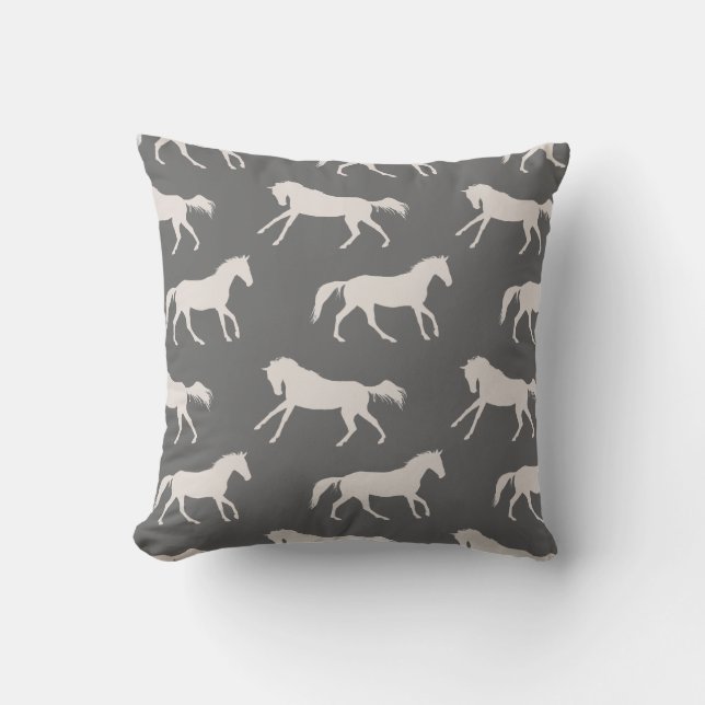 Gray Galloping Horses Pattern Kussen (Voorkant)