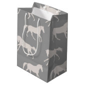 Gray Galloping Horses Pattern Medium Cadeauzakje (Achterkant Gekanteld)