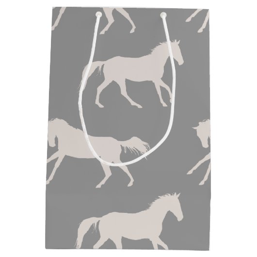 Gray Galloping Horses Pattern Medium Cadeauzakje (Achterkant)