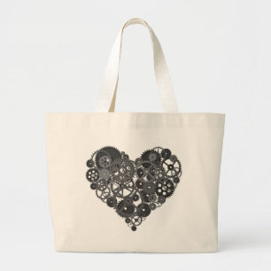 Gray Gears Heart Grote Tote Bag