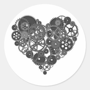 Gray Gears Heart Ronde Sticker