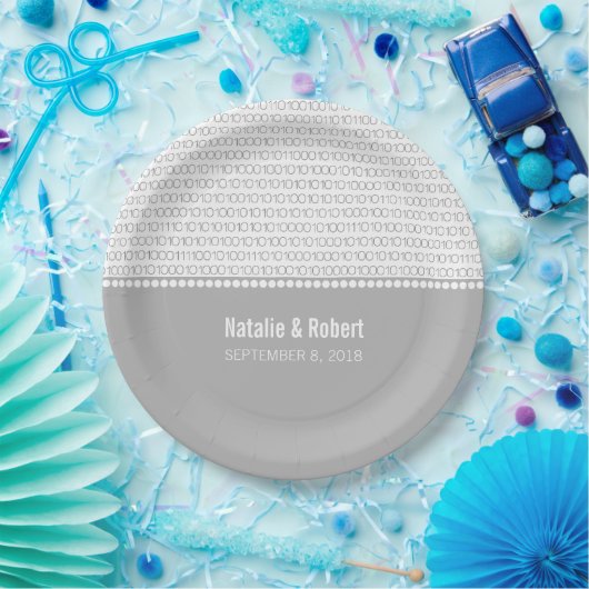 Gray Geek Chic Binary Code Paper Borden Papieren Bordje (Feest)
