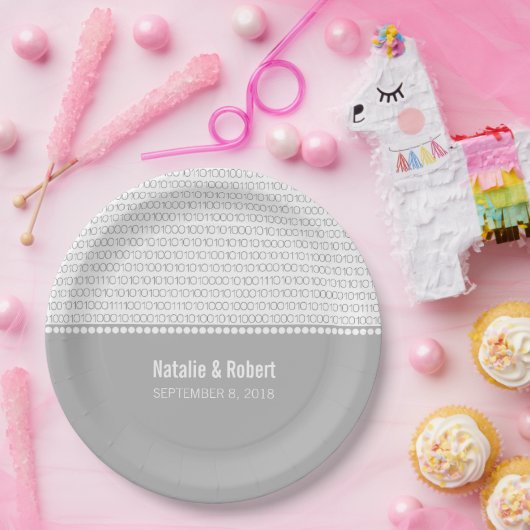 Gray Geek Chic Binary Code Paper Borden Papieren Bordje (Feest)