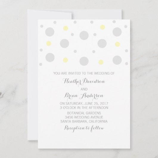 Gray Gellow Confetti Wedding Invite Kaart (Voorkant)