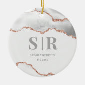 Gray Geode Agate Couples Monogramed Kerstmis Keramisch Ornament (Voorkant)