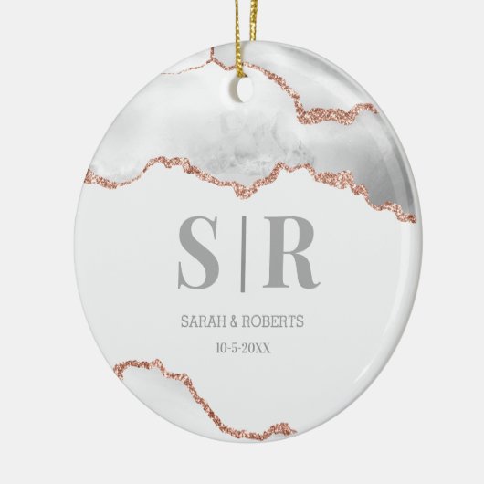 Gray Geode Agate Couples Monogramed Kerstmis Keramisch Ornament (Links)