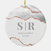 Gray Geode Agate Couples Monogramed Kerstmis Keramisch Ornament (Achterkant)