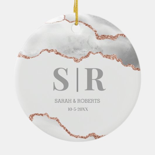 Gray Geode Agate Couples Monogramed Kerstmis Keramisch Ornament (Achterkant)