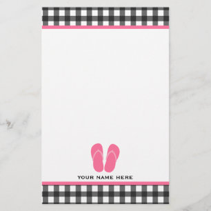 Gray Gingham and Pink Teenslippers Stationery Briefpapier