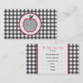 Gray Gingham Apple Mode Teacher Visitekaartje (Voorkant / Achterkant)