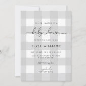 Gray Gingham Baby shower Uitnodiging (Voorkant)