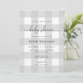 Gray Gingham Baby shower Uitnodiging (Staand voorkant)