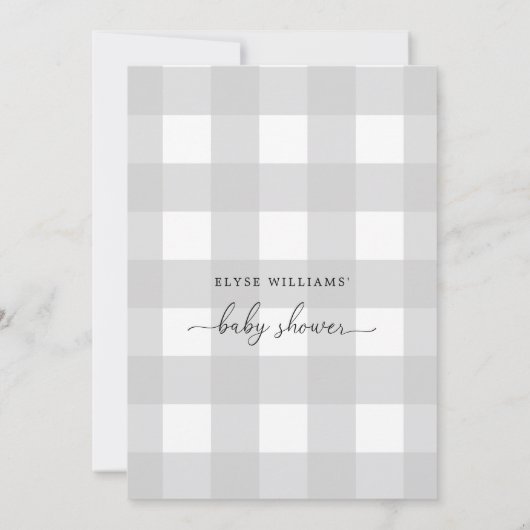 Gray Gingham Baby shower Uitnodiging (Achterkant)
