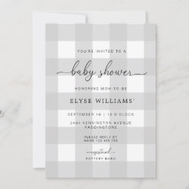 Gray Gingham Baby shower Uitnodiging