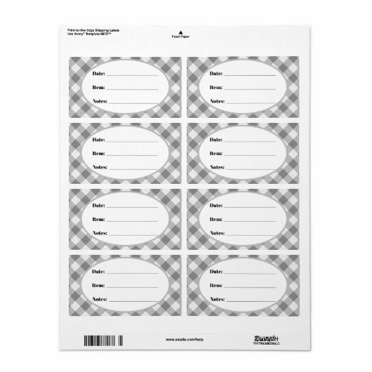 Gray Gingham Country Canning & Food Storage Label (Full Sheet)