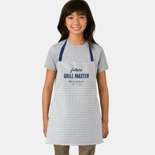 Gray gingham future grill master gepersonaliseerd schort (Insitu)