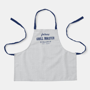 Gray gingham future grill master gepersonaliseerd schort